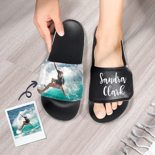 Custom Photo and Text Velcro Slide Sandal Summer Gifts for Men with "Made in China" Printed