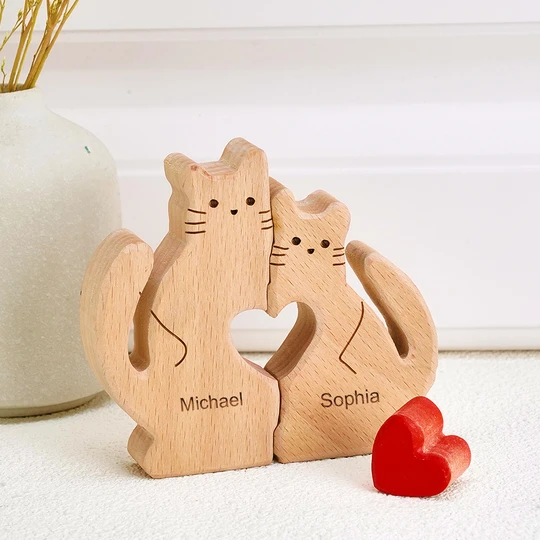 Whiskered Wonder: Wooden Cat Puzzle Piece for Endless Fun