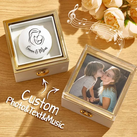 Custom Magical Cake Candle Music Box Flip Box With Personalized Text and Photo Mother's Day Gifts