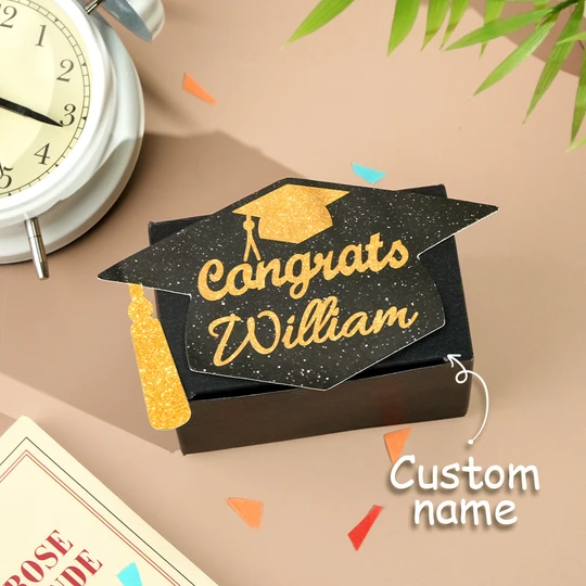 Personalized Graduation Cap Pull Out Money Gift Box Money Holder with 30pcs Transparent Bags Gift for Graduates