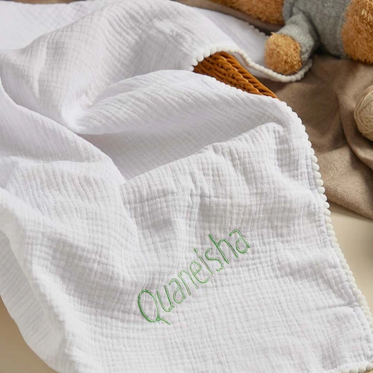 Personalized Baby Swaddle Blanket Custom Muslin Towel with Embroidered Name Gift for Baby