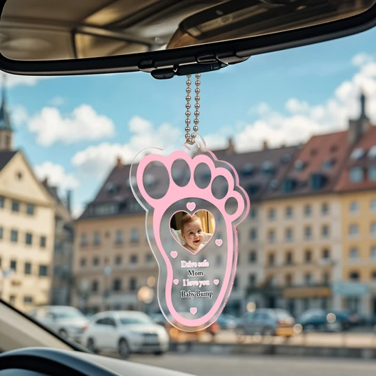 Personalized Drive Safe Baby Footprint Car Mirror Hanger Decoration Accessories Gift for Family