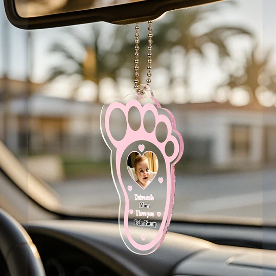 Personalized Drive Safe Baby Footprint Car Mirror Hanger Decoration Accessories Gift for Family