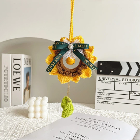 Crochet Sunflower Knitted Flowers Car Mirror Hanging Accessories