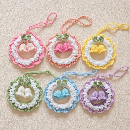 Crochet Flower Car Mirror Hanging Plant Knitted Flowers Car Decor Accessories