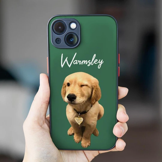 Custom Pet Photo Green iPhone Case with Text Protective Phone Case