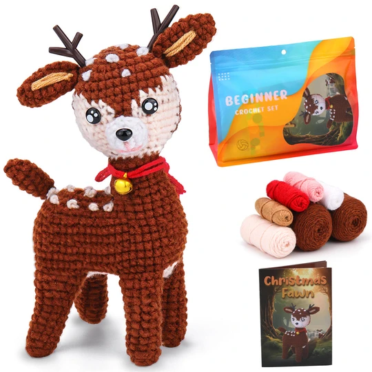 Christmas Deer DIY Crochet Kit for Beginners with Step-by-Step Video Tutorials Gifts for Adults and Kids