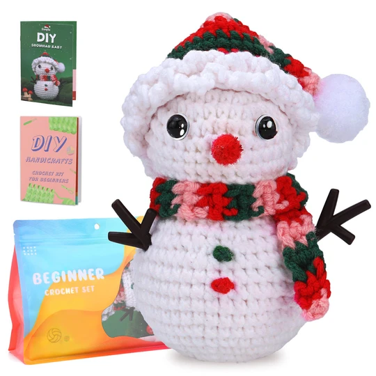 Christmas Snowman DIY Crochet Kit for Beginners with Step-by-Step Video Tutorials Gift for Adults and Kids