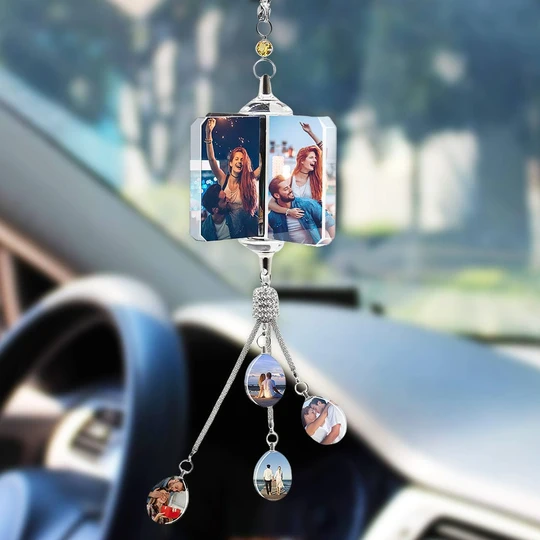 Custom Photo Car Crystal Rearview Mirror Hanging Decorations Accessories Valentine's Gifts