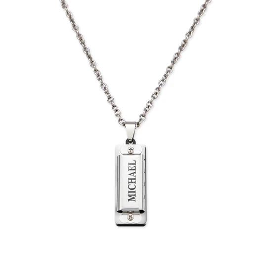 Custom Engraved Small Harmonica Pendant Necklace