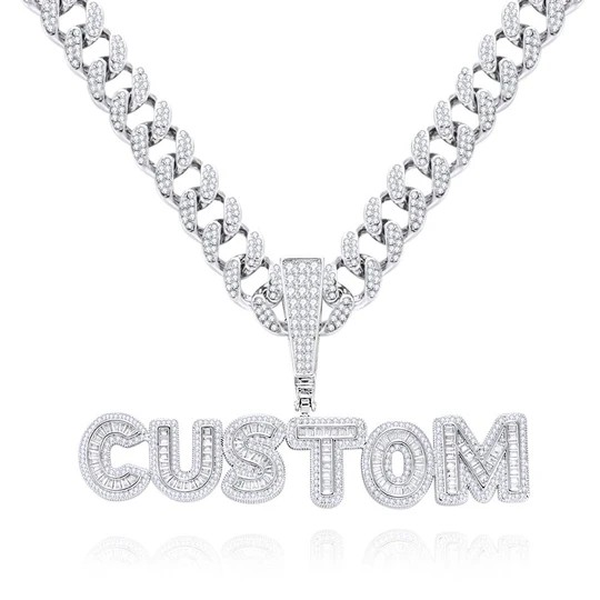 Custom Letter Men's Pendant Necklace with Bling Cuban Link Chain Jewelry Gift