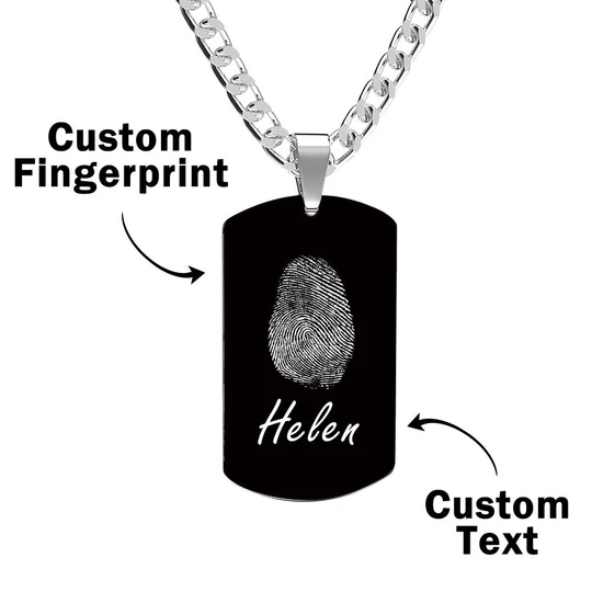 Custom Photo Necklace fingerprint Necklace Engraved Necklace Men's Necklace Gift For Boyfriend