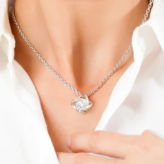 Cubic Zirconia Four Leaf Clover Necklace with Photo Message Card Personalized Birthday Gift for Mum