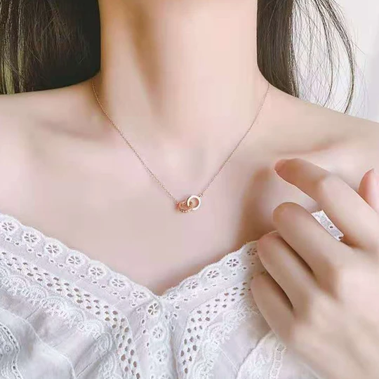 Double Rings Necklace with Age Message Card Happy Birthday Gift for Her