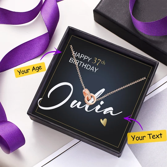 Double Rings Necklace with Age Message Card Happy Birthday Gift for Her
