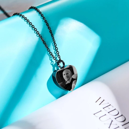 Custom Photo Engraved Necklace Ashes Heart Gifts