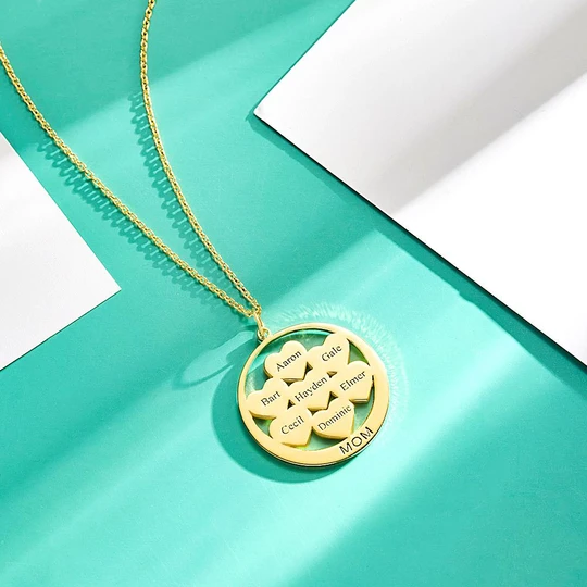 Custom Engraved Necklace Circle Hearts Mom Pendant Necklace Creative Gift