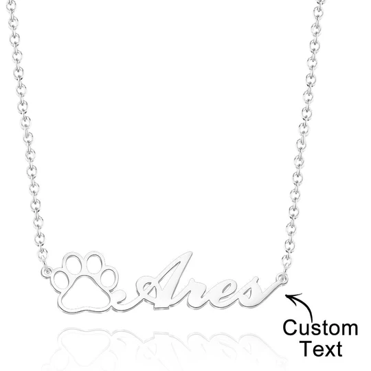Personalized Pet Paw Print Name Necklace Lovely Animal Paw Necklace Jewelry