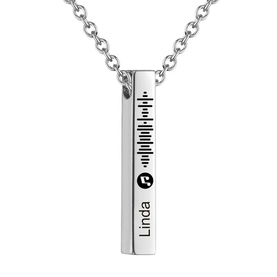 Personalized Custom Music Scan Song Music Code Necklace Flexible Square Shaped Bar Necklace Engraved Name Pendant Jewelry Gift