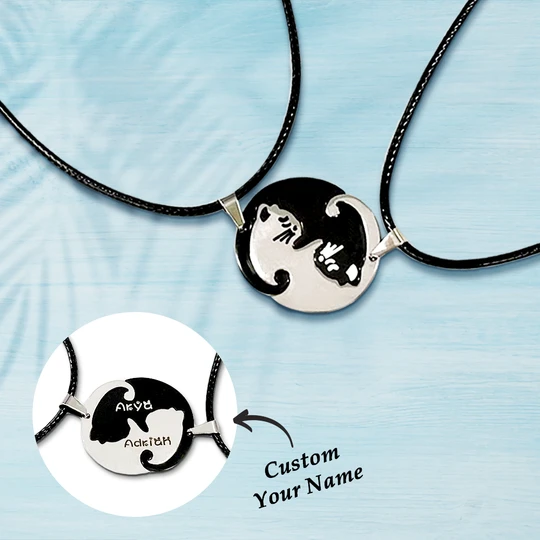 Personalized Matching Cat Necklace for Couples