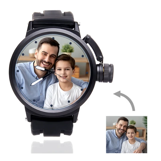 Men's Custom Family Photo Sport Plastic Strap Watch Father's Day Gift