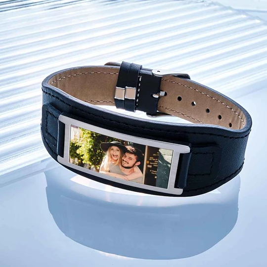 Personalized Photo PU Leather Bracelet Vintage Wide Bracelet For Men