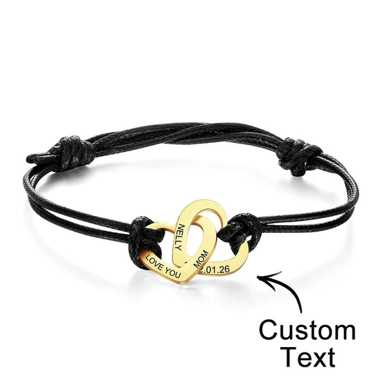 Custom Engraved Two Love Hearts Bracelet Personalized Elegant Bracelet for Women