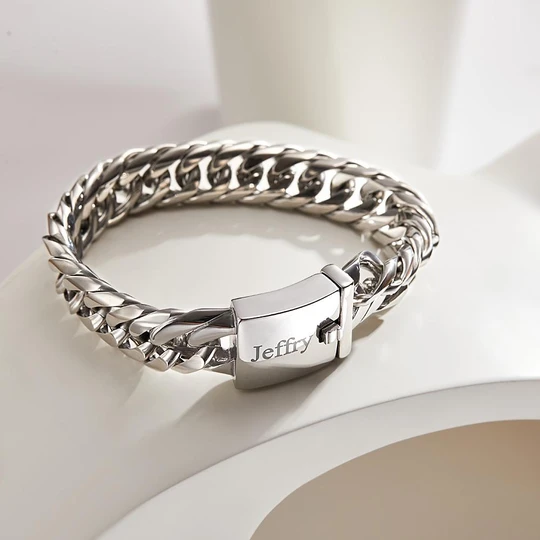Custom Engraved Bracelet Stainless Steel Cuban Bracelet Gift for Men