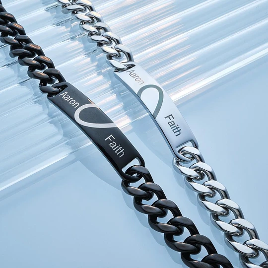 Engraved Couple Bracelet Personalized Unique Love Heart Wide Chain Bracelet Valentine's Day Gifts