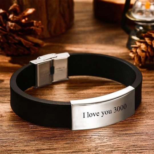 I Love You 3000 Bracelet Custom Leather Bracelet Personalized Engraving Bracelet Black Woven Leather Men's Bracelet