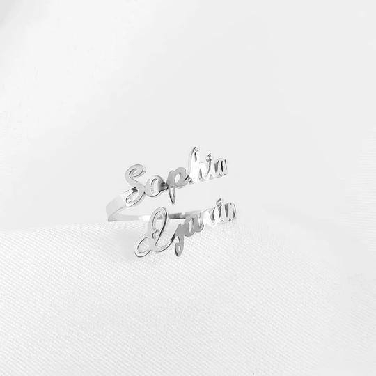 Personalized Two Names Ring Double Name Open Ring S925 Silver