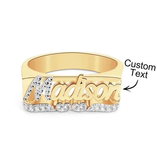 Personalised Hip Hop Name Ring With Double Hearts Initial Ring Jewellery Gift for Men Women