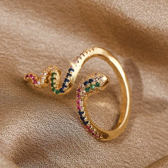 Adjustable Zircon Ring Copper Snake Rings
