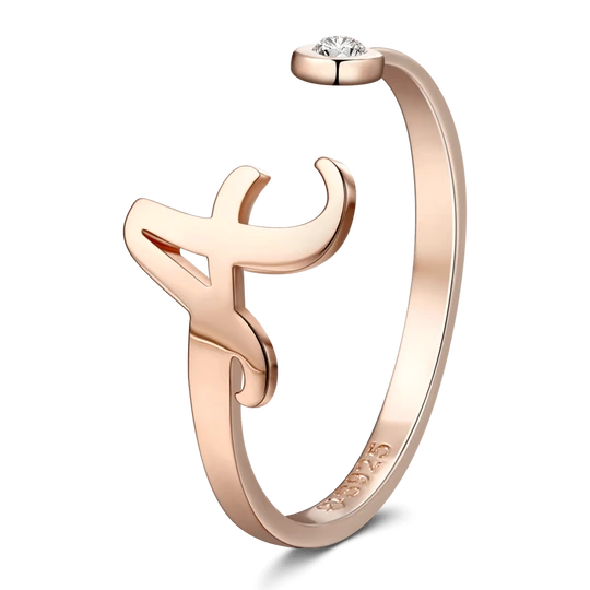 Custom Birthstone Initial Ring 925 Sterling Silver Rose Gold Plated