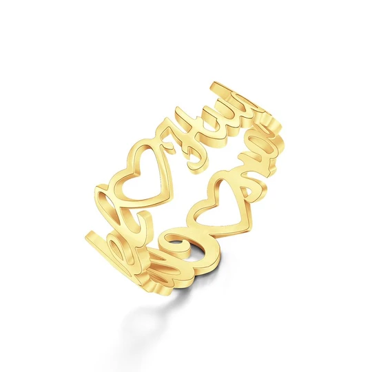 Custom Heart-Shaped Double Names Ring for Women