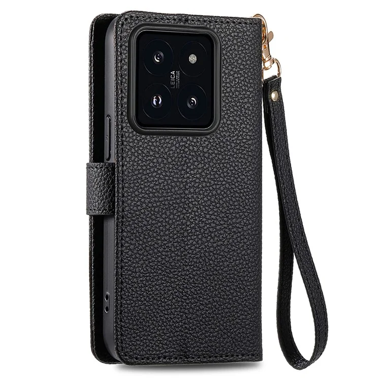 For Xiaomi 14T Case RFID Blocking Zipper Pocket Leather Wallet Phone Cover with Strap - Black-Cellmalls