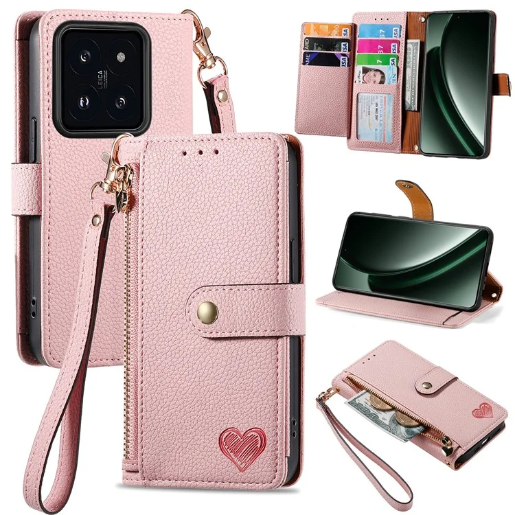 For Xiaomi 14T Case RFID Blocking Zipper Pocket Leather Wallet Phone Cover with Strap - Black-Cellmalls