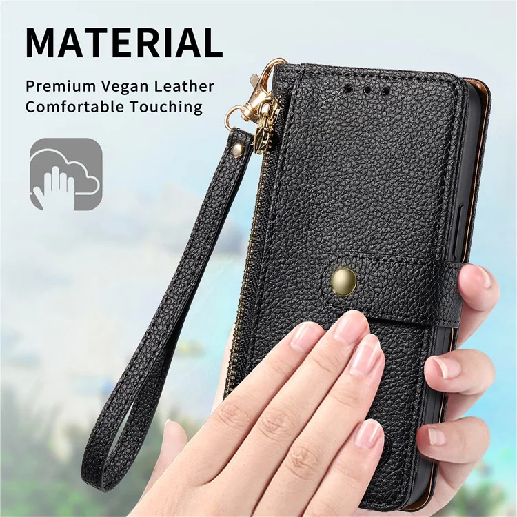 For Xiaomi 14T Case RFID Blocking Zipper Pocket Leather Wallet Phone Cover with Strap - Black-Cellmalls