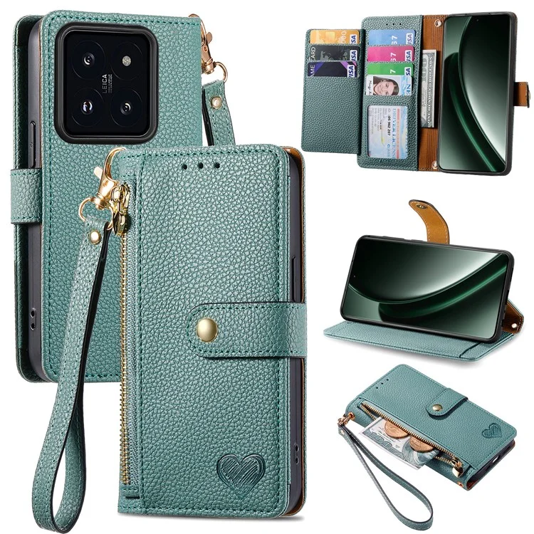 For Xiaomi 14T Pro Case RFID Blocking Zipper Pocket Leather Wallet Phone Cover with Strap - Black-Cellmalls