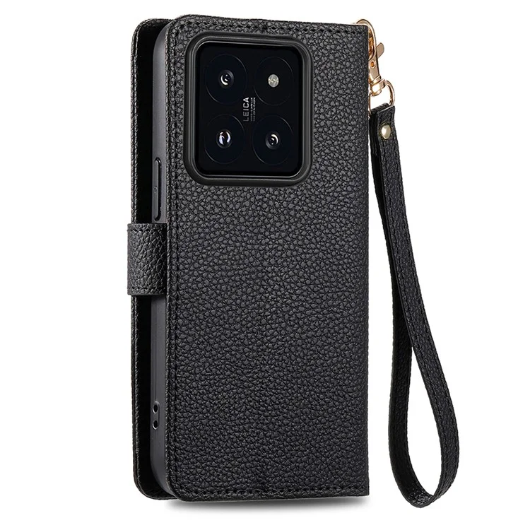 For Xiaomi 14T Pro Case RFID Blocking Zipper Pocket Leather Wallet Phone Cover with Strap - Black-Cellmalls