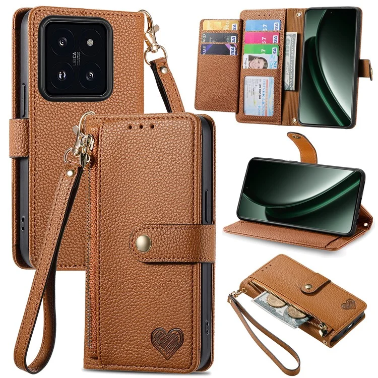 For Xiaomi 14T Case RFID Blocking Zipper Pocket Leather Wallet Phone Cover with Strap - Black-Cellmalls