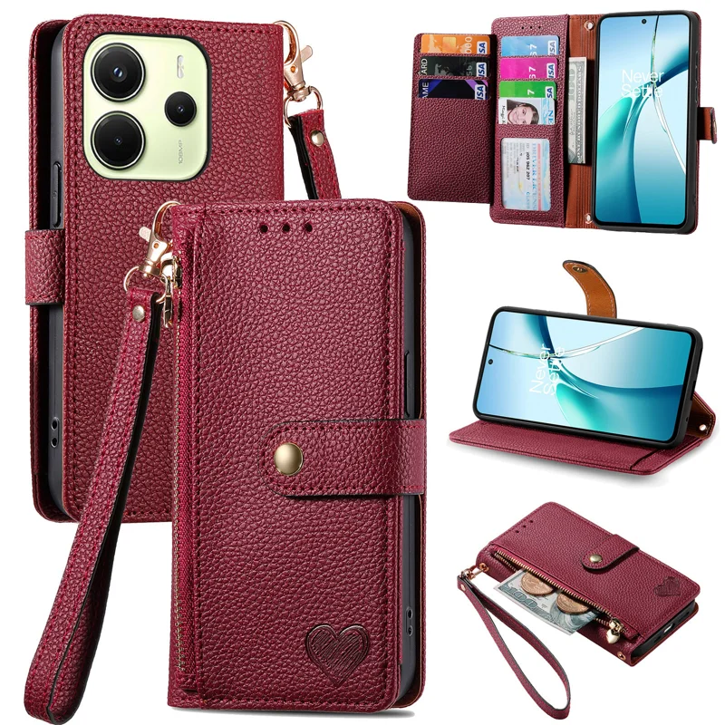 For Xiaomi Redmi Note 14 4G (163.25x76.55x8.16mm) Case RFID Blocking Zipper Pocket Leather Wallet Phone Cover with Strap - Green-Cellmalls