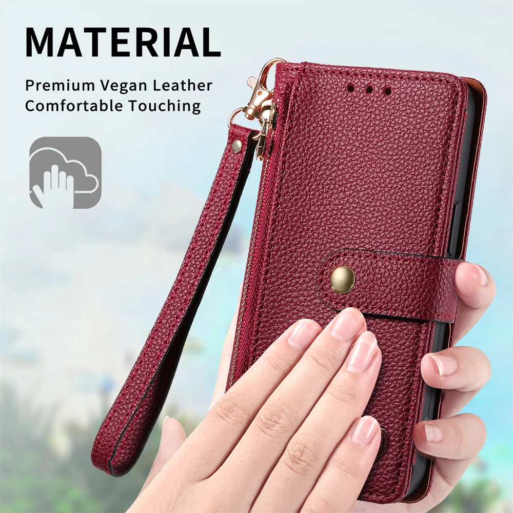 For Xiaomi Redmi Note 14 4G (164.84x78.15x8.16mm) Case RFID Blocking Zipper Pocket Leather Wallet Phone Cover with Strap - Green-Cellmalls