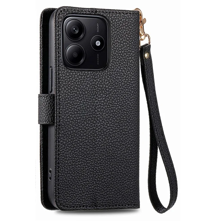 For Xiaomi Redmi Note 14 5G Case RFID Blocking Zipper Pocket Leather Wallet Phone Cover - Black-Cellmalls