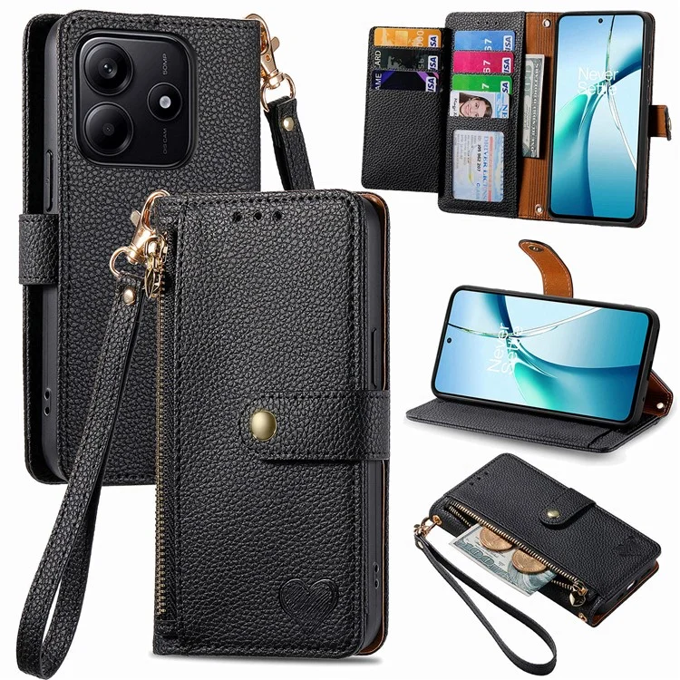 For Xiaomi Redmi Note 14 5G Case RFID Blocking Zipper Pocket Leather Wallet Phone Cover - Black-Cellmalls