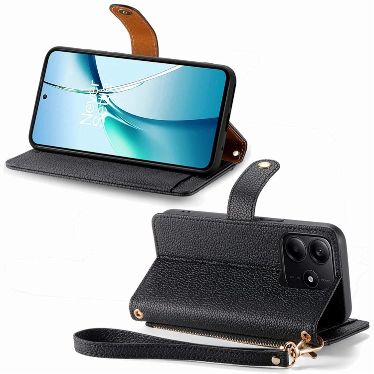 For Xiaomi Redmi Note 14 5G Case RFID Blocking Zipper Pocket Leather Wallet Phone Cover - Black-Cellmalls