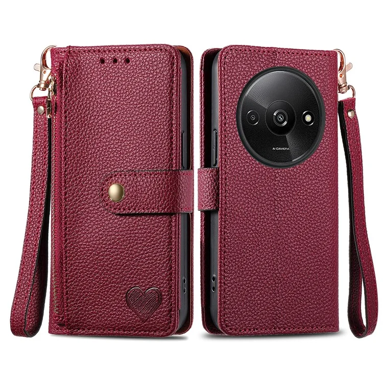 For Xiaomi Redmi A3 / Poco C61 4G Case RFID Blocking Zipper Wallet Leather Flip Phone Cover - Wine Red-Cellmalls