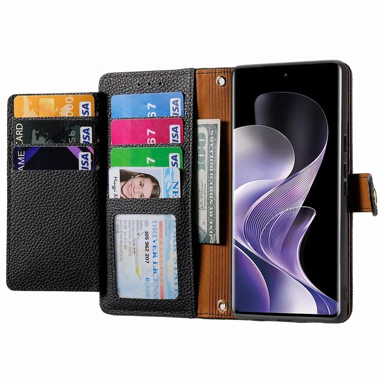 For Xiaomi Redmi Note 14 Pro 5G / Poco X7 5G Case RFID Blocking Zipper Pocket Leather Wallet Phone Cover with Strap - Black-Cellmalls
