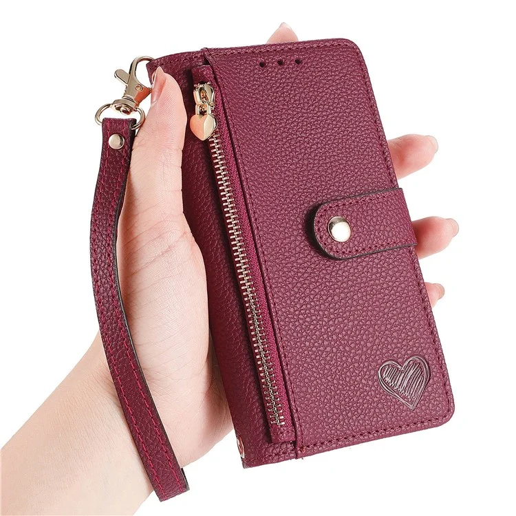 For Xiaomi Redmi A3 / Poco C61 4G Case RFID Blocking Zipper Wallet Leather Flip Phone Cover - Wine Red-Cellmalls