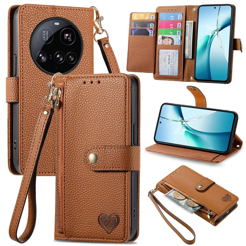For Xiaomi 15 Ultra Case RFID Blocking Zipper Pocket Leather Wallet Phone Cover with Strap - Green-Cellmalls